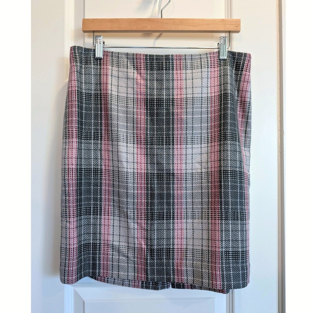 Talbots Petites Herringbone Plaid Skirt Wool Blend